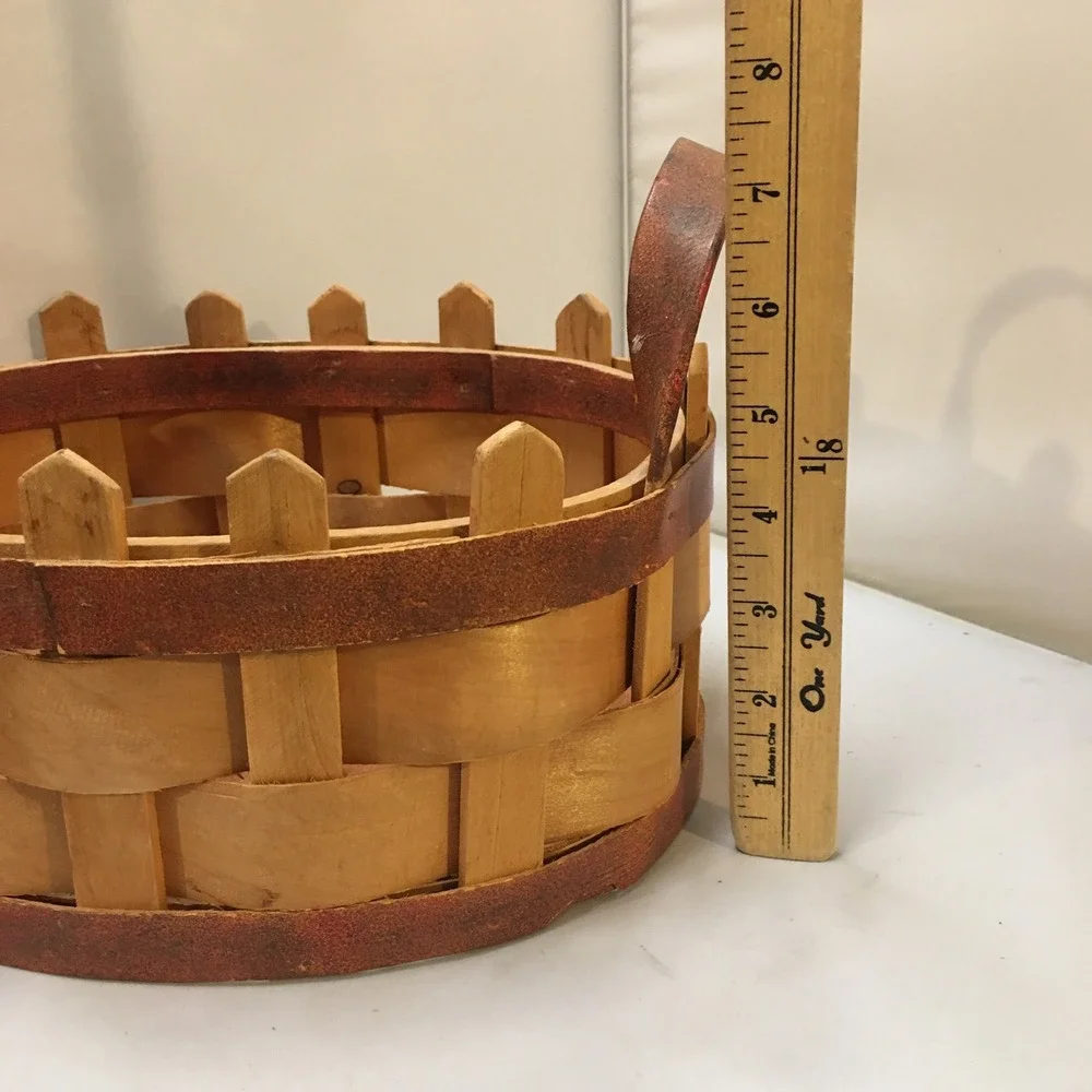 Picket Fence Wood Basket Home Decor OS Brown Rustic Farmhouse Style Cottagecore